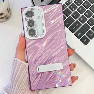 For Samsung Galaxy A15 5G Plating Glitter Texture Fold Holder TPU Phone Case with Lens Film(Purple Water Ripples)
