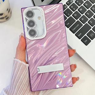 For Samsung Galaxy S24+ 5G Plating Glitter Texture Fold Holder TPU Phone Case with Lens Film(Purple Water Ripples)