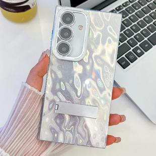 For Samsung Galaxy S24 5G Plating Glitter Texture Fold Holder TPU Phone Case with Lens Film(White Wrinkles)