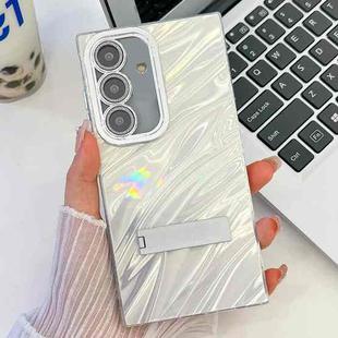 For Samsung Galaxy A25 5G Plating Glitter Texture Fold Holder TPU Phone Case with Lens Film(White Water Ripples)