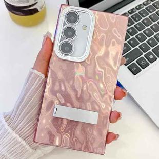 For Samsung Galaxy A36 5G Plating Glitter Texture Fold Holder TPU Phone Case with Lens Film(Pink Wrinkles)