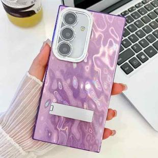 For Samsung Galaxy S25 5G Plating Glitter Texture Fold Holder TPU Phone Case with Lens Film(Purple Wrinkles)