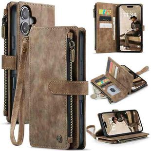 For iPhone 16 Plus CaseMe C30 Card Slots Zipper Wallet Leather Phone Case(Brown)