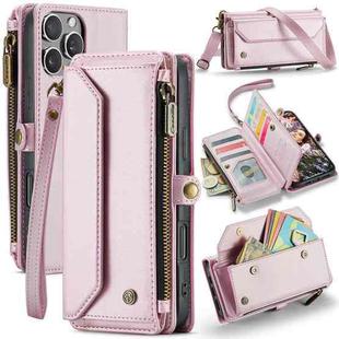 For iPhone 16 Pro Max CaseMe C36 Card Slots Zipper Wallet RFID Anti-theft Leather Phone Case(Pink)