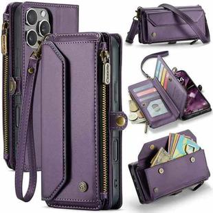 For iPhone 16 Pro Max CaseMe C36 Card Slots Zipper Wallet RFID Anti-theft Leather Phone Case(Purple)