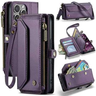 For iPhone 16 Pro CaseMe C36 Card Slots Zipper Wallet RFID Anti-theft Leather Phone Case(Purple)