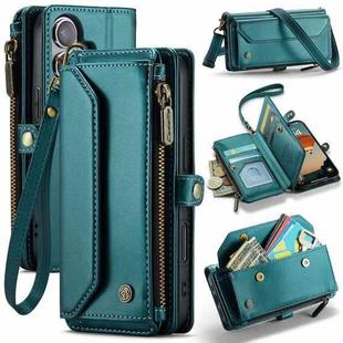 For iPhone 16 CaseMe C36 Card Slots Zipper Wallet RFID Anti-theft Leather Phone Case(Blue)