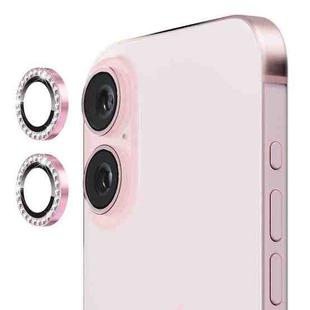 For iPhone 16 / 16 Plus ENKAY AR Anti-reflection Individual Diamond Ring Camera Lens Glass Full Film(Pink)