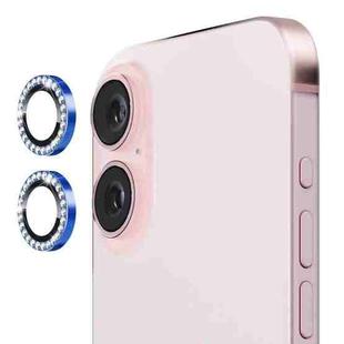 For iPhone 16 / 16 Plus ENKAY AR Anti-reflection Individual Diamond Ring Camera Lens Glass Full Film(Sea Blue)