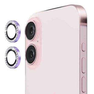 For iPhone 16 / 16 Plus ENKAY AR Anti-reflection Individual Diamond Ring Camera Lens Glass Full Film(Light Purple)