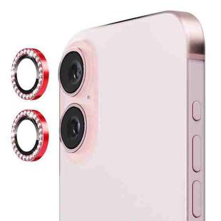 For iPhone 16 / 16 Plus ENKAY AR Anti-reflection Individual Diamond Ring Camera Lens Glass Full Film(Red)