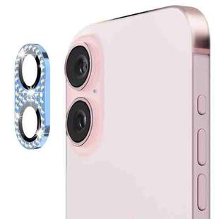 For iPhone 16 / 16 Plus ENKAY Hat-Prince Blink Diamond Camera Lens Aluminium Alloy Tempered Glass Film(Sierra Blue)