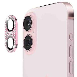 For iPhone 16 / 16 Plus ENKAY Hat-Prince Blink Diamond Camera Lens Aluminium Alloy Tempered Glass Film(Pink)