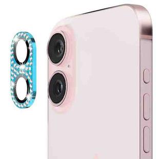 For iPhone 16 / 16 Plus ENKAY Hat-Prince Blink Diamond Camera Lens Aluminium Alloy Tempered Glass Film(Sky Blue)