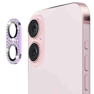 For iPhone 16 / 16 Plus ENKAY Hat-Prince Blink Diamond Camera Lens Aluminium Alloy Tempered Glass Film(Light Purple)