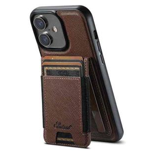 For iPhone 16 Suteni H17 Cross Grain Leather MagSafe Detachable Wallet Phone Case(Brown)