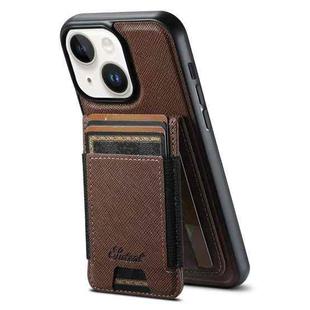 For iPhone 14 Suteni H17 Cross Grain Leather MagSafe Detachable Wallet Phone Case(Brown)