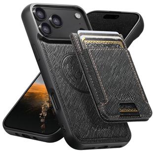 For iPhone 17 Pro Max Suteni H17 Cross Grain Leather MagSafe Detachable Wallet Phone Case(Black)