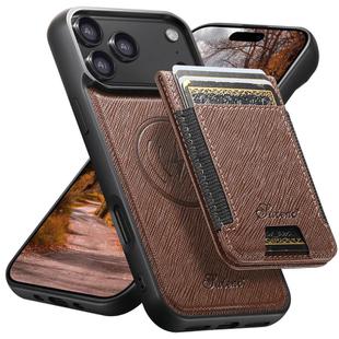 For iPhone 17 Pro Max Suteni H17 Cross Grain Leather MagSafe Detachable Wallet Phone Case(Brown)