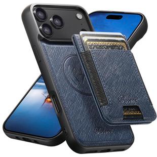 For iPhone 17 Pro Max Suteni H17 Cross Grain Leather MagSafe Detachable Wallet Phone Case(Blue)