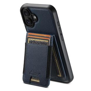 For iPhone 17 Suteni H17 Cross Grain Leather MagSafe Detachable Wallet Phone Case(Blue)