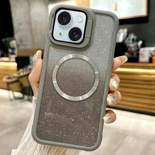 For iPhone 15 CD-grain Gradient Glitter Magsafe Acrylic Hybrid TPU Phone Case(Grey)