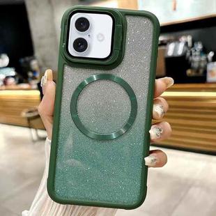 For iPhone 16 CD-grain Gradient Glitter Magsafe Acrylic Hybrid TPU Phone Case(Green)