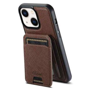 For iPhone 14 Plus Suteni H18 Cross Grain MagSafe Wallet Leather Phone Case(Brown)