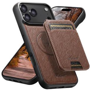 For iPhone 17 Pro Max Suteni H18 Cross Grain MagSafe Wallet Leather Phone Case(Brown)