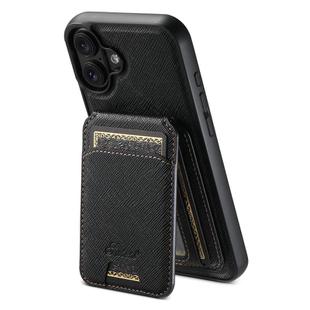For iPhone 17 Suteni H18 Cross Grain MagSafe Wallet Leather Phone Case(Black)