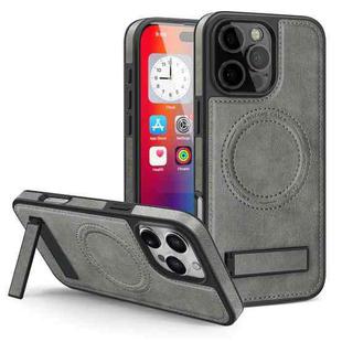 For iPhone 16 Pro Max Multi-function Holder MagSafe PU Phone Case(Grey)