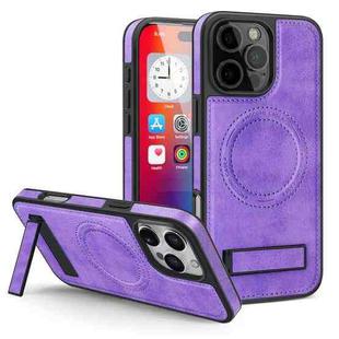 For iPhone 16 Pro Max Multi-function Holder MagSafe PU Phone Case(Purple Taro)