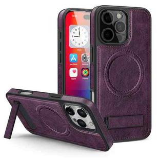 For iPhone 16 Pro Multi-function Holder MagSafe PU Phone Case(Purple)