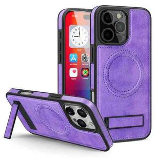 For iPhone 16 Pro Multi-function Holder MagSafe PU Phone Case(Purple Taro)