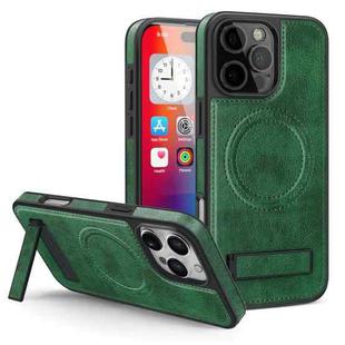 For iPhone 16 Plus Multi-function Holder MagSafe PU Phone Case(Green)