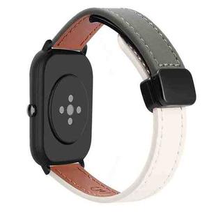 For Amazfit Bip S Slim Magnetic Buckle 20mm Microfiber Leather Watch Band(Apricot+Avocado Green)