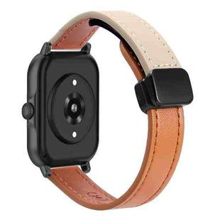 For Amazfit GTS 3 Slim Magnetic Buckle 20mm Microfiber Leather Watch Band(Orange+Cream Apricot)