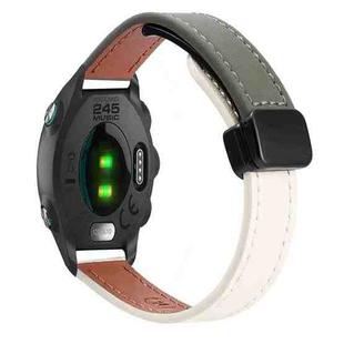 For Garmin Forerunner 245 Slim Magnetic Buckle 20mm Microfiber Leather Watch Band(Apricot+Avocado Green)