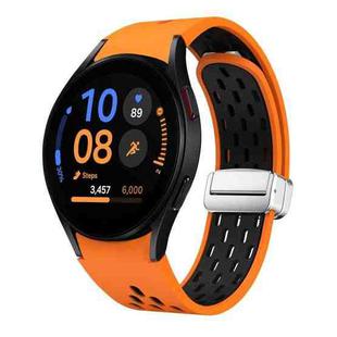 For Samsung Galaxy Watch FE 40mm Two Color Magnetic Folding Silver Buckle Silicone Watch Band(Orange Black)