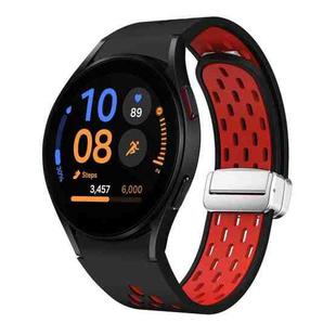 For Samsung Galaxy Watch FE 40mm Two Color Magnetic Folding Silver Buckle Silicone Watch Band(Black Red)