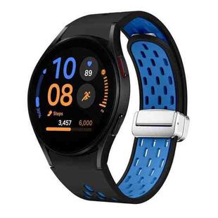 For Samsung Galaxy Watch FE 40mm Two Color Magnetic Folding Silver Buckle Silicone Watch Band(Black Sky Blue)