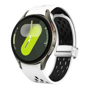 For Samsung Galaxy Watch 7 40 / 44mm Two Color Magnetic Folding Silver Buckle Silicone Watch Band(White Black)