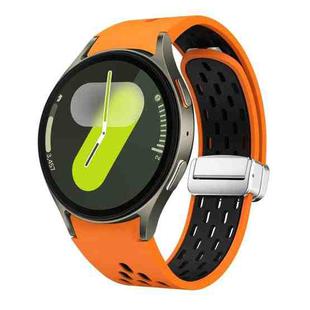 For Samsung Galaxy Watch 7 40 / 44mm Two Color Magnetic Folding Silver Buckle Silicone Watch Band(Orange Black)