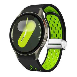 For Samsung Galaxy Watch 7 40 / 44mm Two Color Magnetic Folding Silver Buckle Silicone Watch Band(Black Silver Green)