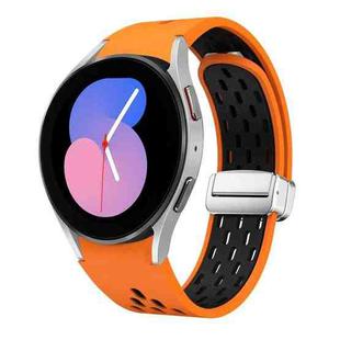 For Samsung Galaxy Watch 5 40 / 44mm Two Color Magnetic Folding Silver Buckle Silicone Watch Band(Orange Black)