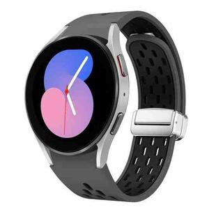 For Samsung Galaxy Watch 5 40 / 44mm Two Color Magnetic Folding Silver Buckle Silicone Watch Band(Coal Black)