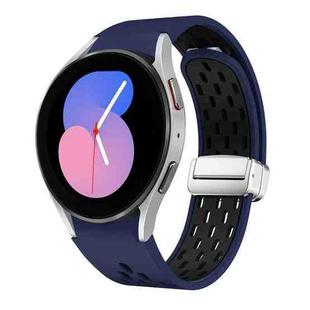 For Samsung Galaxy Watch 5 40 / 44mm Two Color Magnetic Folding Silver Buckle Silicone Watch Band(Midnight Blue Black)