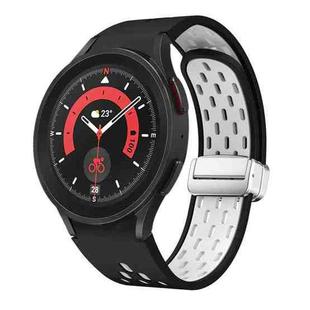 For Samsung Galaxy Watch 5 Pro 45mm Two Color Magnetic Folding Silver Buckle Silicone Watch Band(Black White)