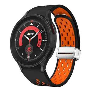 For Samsung Galaxy Watch 5 Pro 45mm Two Color Magnetic Folding Silver Buckle Silicone Watch Band(Black Orange)