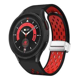 For Samsung Galaxy Watch 5 Pro 45mm Two Color Magnetic Folding Silver Buckle Silicone Watch Band(Black Red)